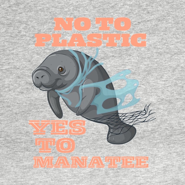 No to plastic, yes to manatee, cartoon manatee caught up in plastic by GingerLoveCat72